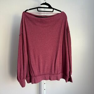 We The Free Top Womens size‎ L Mauve Ribbed Knit Long Sleeve Boat Neck Pullover